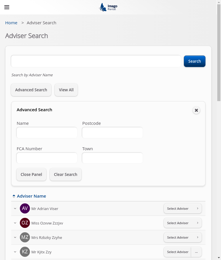Role-InternalStaff > 03 Adviser Search > Advanced search